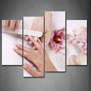 lot 4420 image: Pink Flowers Cabblestones Someone is Nail-Painting Wall Art Painting Pictures Print On Canvas Art The Picture for Home Modern Decoration