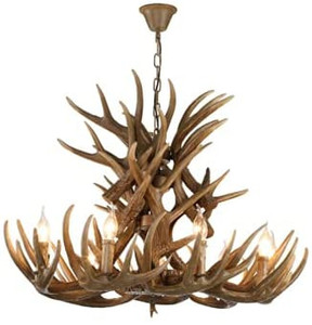 lot 4438 image: Resin Deer Antlers Chandelier, XINDAR Large Rustic Faux Antler Chandelier Lighting, Farmhouse Candle Style Pendant Light 9 Lights 9 Arms Hanging Ceiling Light for Cabin Living Room