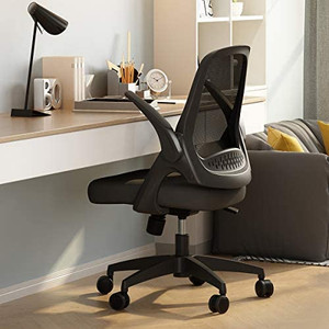 lot 4439 image: Hbada Office Task Desk Chair Swivel Home Comfort Chairs with Flip-up Arms and Adjustable Height, Black