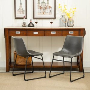 lot 4442 image: Roundhill Furniture Lotusville Vintage PU Leather Dining Chairs, Antique Gray, Set of 2