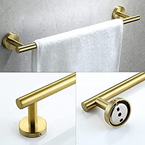 lot 4453 image: Ntipox 4 Pieces Brushed Gold Bathroom Hardware Set Stainless Steel Round Wall Mounted - Includes Bathroom 20��Hand Towel Bar Set, Toilet Paper Holder, ,Bathroom Accessories Set Gold��
