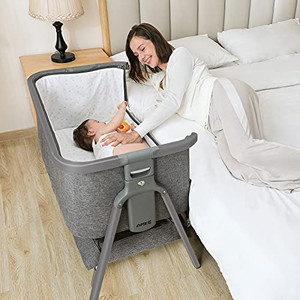 lot 4480 image: AMKE Baby Bassinets,Bedside Sleeper for Baby, Quick Assemble Baby Crib with Storage Basket,Portable Bassinets for Safe Co-Sleeping, Adjustable Baby Bed for Baby Infant Newborn Girl Boy(Grey)
