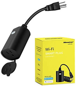 lot 4486 image: Minoston Outdoor Smart Plug WiFi Outlet Heavy Duty Plug-in Outlet, Remote Control, Waterproof, Compatible with Alexa Google Assistant, No Hub Required, Black(MP22W)