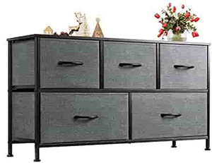 lot 4492 image: WLIVE Dresser for Bedroom with 5 Drawers, Wide Chest of Drawers, Fabric Dresser, Storage Organizer Unit with Fabric Bins for Closet, Living Room, Hallway, Nursery, Black Gray
