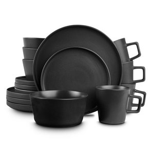 lot 4499 image: Stone Lain Celina 16-Piece Stoneware Round Dinnerware Set, Service for 4, Black Matte