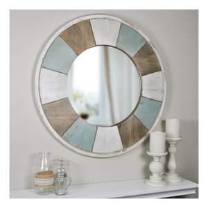 lot 4501 image: FirsTime & Co.� Farmhouse Cottage Timbers Mirror, American Crafted, Aged Teal, 27 x 0.5 x 27 in, (70022)