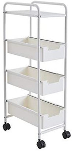 lot 4512 image: SINGAYE Storage Cart Slim Rolling Cart with Drawer Slide Out Storage Cart for Kitchen Bathroom Laundry Narrow Cart White