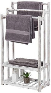 lot 4521 image: MyGift 3-tier Shabby White Washwood Towel Rack with 2 bottom storage shelves