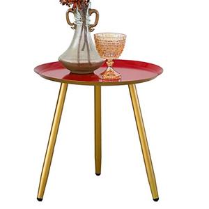 lot 4523 image: MHKanS Metal Round Side Table 18 D x 17 H Tray Table Nightstand Coffee Table End Table for Living Room Bedroom Small Spaces (Gold & Red)
