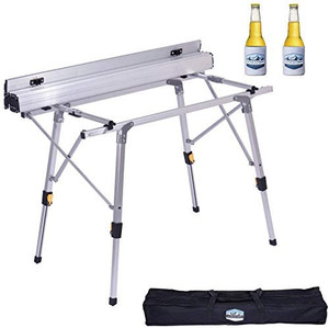 lot 4529 image: Alpen Outdoor Aluminum Folding Camping Table Adjustable Height for Outdoor Picnic, Camping, Beach, Lightweight Camp Table with Mesh Layer and Carry Bag (35 x 21 inch)