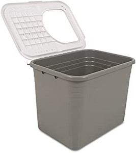 lot 4533 image: Petmate Top Entry Litter Pan Cat Litter Box Brushed NickelPearl White