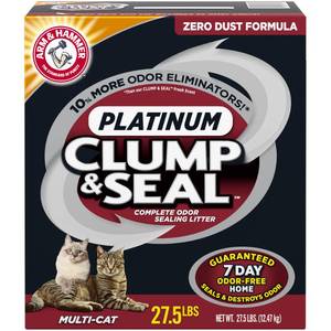 lot 4534 image: ARM & HAMMER Clump & Seal Platinum Clumping Cat Litter, Multi-Cat, 27.5lb