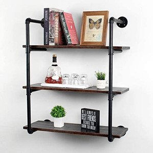 lot 4553 image: MBQQ Industrial Retro Pipe Shelf 30in 3 Tier Wall Mounted,Rustic Floating Shelves,Farmhouse Kitchen Bar Shelving,Home Decor Book Shelves,DIY Bookshelf Hanging Wall Shelves,Black, WOOD SHELVES ARE WHITE