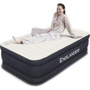 lot 4554 image: Englander First Ever Microfiber AIR Mattress Twin Size, Luxury Airbed with Built in Pump, Highest End Blow Up Bed, Inflatable Air Mattres
