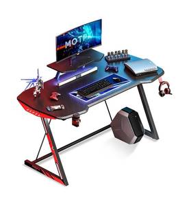 lot 4555 image: 47 Gaming Desk Z-Shaped With Monitor Shelf