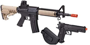lot 5286 image: GAME FACE GFR37PKT Warrior Protection Spring-Powered Single-Shot Airsoft Rifle And Pistol Kit
