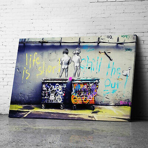 lot 5298 image: Life Is Short Chill The Duck Out Banksy Canvas Wall Art Prints Graffiti