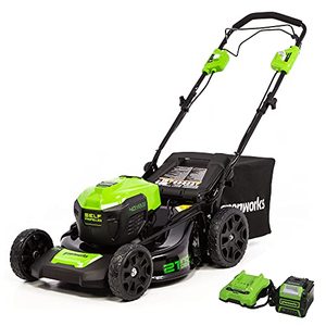lot 5305 image: Greenworks 40V Brushless Self-Propelled Lawn Mower, 21-Inch Electric Lawn Mower, 5.0Ah Battery and Charger Included