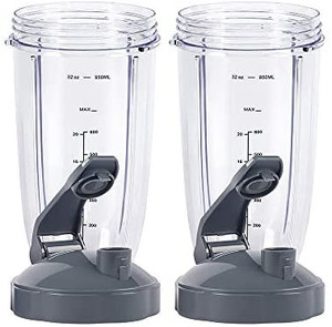 lot 5334 image: Blender Cups for Nutribullet Blender, 32OZ Cup with Flip Top To Go Lid Compatible with Nutribullet 600W 900W Blenders, Blender Replacement Parts 2 Pcs (lids are RED)