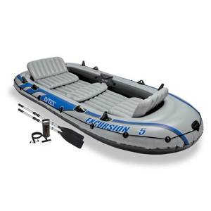 lot 5382 image: Intex Excursion 5 Person Inflatable Rafting and Fishing Boat Set with 2 Oars