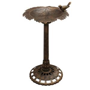 lot 5386 image: XBRAND 35 in. Tall Plastic Bronze Lightweight Leaf Design Birdbath and Birdfeeder with Bird Outdoor Garden Porch Decor