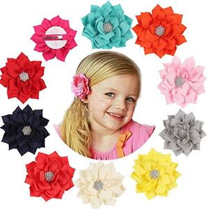 lot 5416 image: QandSweet Girls Hair Clips with Jeweled Flower Ms Brooch for Toddler Girl Teens Womens 13 Pieces 3.5 Flower