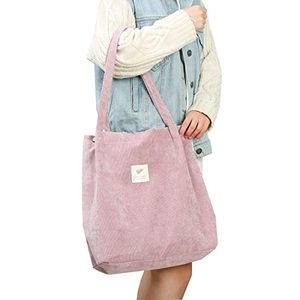 lot 6749 image: Cloele Corduroy Tote Bag for Women Girls Kids Shoulder Bag with Inner Pocket For Work Beach Lunch Travel And Shopping Grocery (Pink)