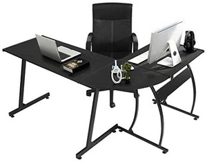 lot 6755 image: GreenForest L Shaped Gaming Desk 58.1 inch Home Corner Office Desk Writing Studying Computer Table PC Workstation for Home Office Bedroom, Black