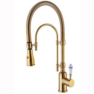 lot 6757 image: Gold 1-handle Deck-mount High-arc Handle Kitchen Faucet