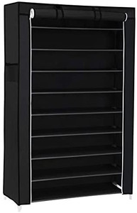 lot 6758 image: SONGMICS 10-Tier Shoe Rack, Shoe Organizer with Dustproof Cover, Non-Woven Shoe Storage Cabinet, Black URXJ36H