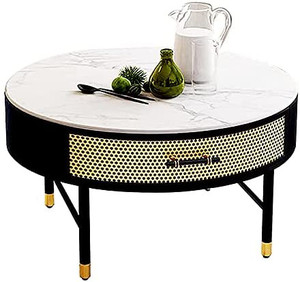 lot 6762 image: ZYWH Coffee Table Round-21.6 White Marble Table top with 1 Drawer Shelf, Modern Cocktail Table for Living Room, Round Sofa Table, Office Table, Elegant Table ��