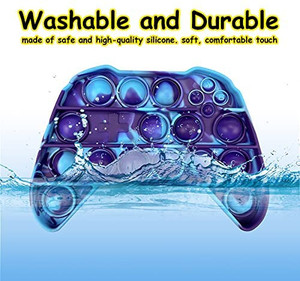 lot 6772 image: Push Pop Fidget Toy Game Controller Handle Gamepad Shape, Tie-dye Popper Sensory Bubble Fidget Toy, Silicone Popper Squeeze Toy, Stress Reliever Toy for Kids and Adults Autism(BlackBlue) 3pack