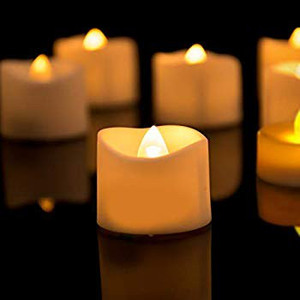 lot 6779 image: Set of 12 Bright Warm Yellow Timer Tea Lights, Battery Operated LED Tea Lights with Timer and Flickering Flame