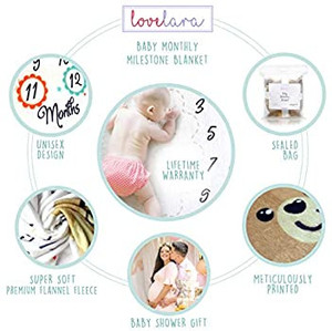 lot 6793 image: LoveLara Baby Monthly Milestone Blanket for boy or Girl with 2 Frames  Soft, Fluffy, Unisex and Large 60X40 Baby Milestone Blanket for Newborn Photo and Baby Shower  1 to 12 Months Growth Chart