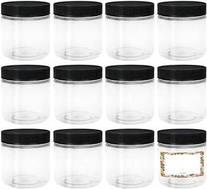 lot 6801 image: 4oz Clear PET Plastic Jars with Lids, Refillable Empty Round Containers, Pack of 12, BPA Free, Made in USA,Perfect for Kitchen, Cosmetic, Lotion, Personal Care Products and more