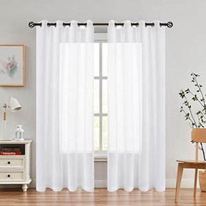 lot 6809 image: Snow White Linen Sheer Curtain Panel Sets of 2 with Eyelets Open Weave Faux Linen Window Treament for Living Room Bedroom Farmhouse, Elegant Nickel Grommet Top-52x84 stock Photo differs from product