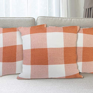 lot 6847 image: Set of 4 Farmhouse Buffalo Checked Plaid Throw Pillow Covers 18x18 Inches, Orange Pillow Covers Square Cushion Cases Fall Outdoor Pillows Christmas for Holiday Home Car Sofa Orange and White