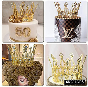 lot 6852 image: Gold Crown Cake Topper Crystal Quinceanera Crown Princess Tiara for Women and Girls Decoration for Wedding Birthday Baby Shower Bride Hair accessories