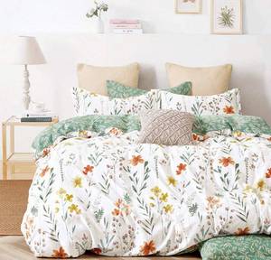 lot 6855 image: SLEEPBELLA Duvet Cover Twin, 600 Thread Count Cotton Leaf Botanical Pattern Print with pillow shams
