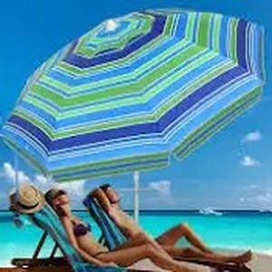 lot 6857 image: MOVTOTOP Beach Umbrella UV 50, 6.5ft Umbrella with Sand Anchor & Tilt Aluminum Pole, Portable Beach Umbrella with Carry Bag for Beach Patio Garden Outdoor (stock image is similar)