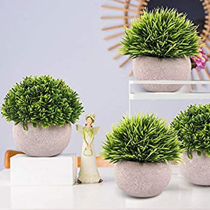 lot 6869 image: 2 Pack Artificial Potted Plants Bathroom Home Office Decor Mini Fake Greenery Faux Topiary Shrubs Plants for Desk Decoration