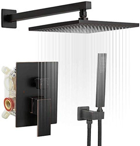 lot 7193 image: BWE Shower Faucet Oil Rubbed Bronze 12 Inch Square Bathroom Luxury Rain Mixer Shower Combo Set