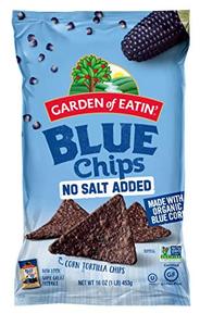 lot 7246 image: Garden of Eatin Blue Corn Tortilla Chips, No Salt Added Blue Chips, 16 Oz (Pack of 12
