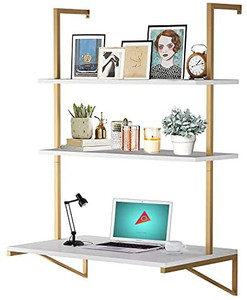lot 7259 image: QEEIG Gold Wall Shelf Ladder Shelves Floating Wall Mounted Desk
