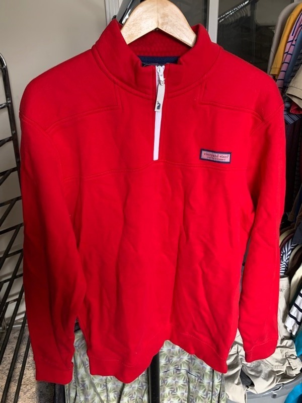 lot 14 image: Never Been Worn Chiefs Kingdom Red Vineyard Vines 100% Cotton Pullover Fleece Styled Jacket size Medium