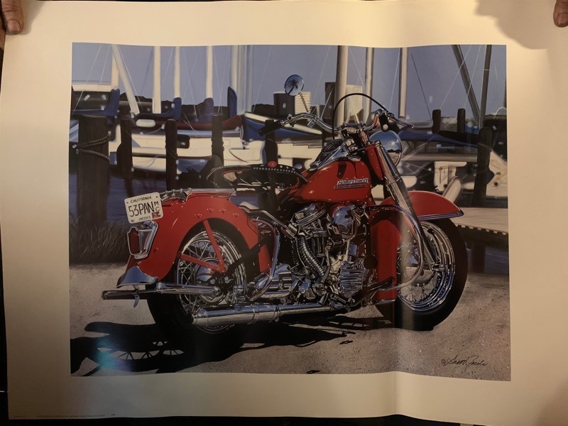 lot 15 image: 24x32 Harley Davidson Red Bike Print Picture