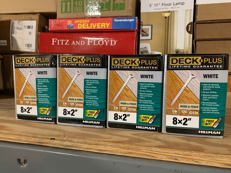lot 113 image: 4 Packs of New Hillman Deck Plus White Wood and Fence Nails 8x2