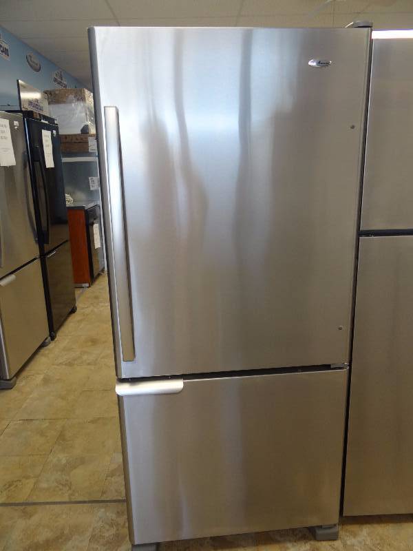 lot 1066 image: BRAND NEW Amana Stainless Steel Bottom Freezer Refrigerator