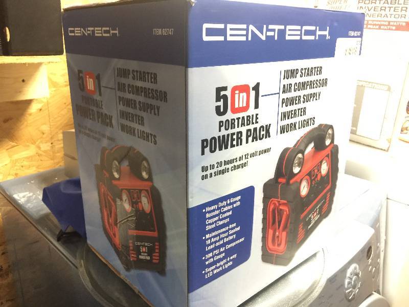 5-in-1 Portable Power Pack with Jump Start BY Cen-Tech - item#62747