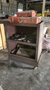 lot 8611 image: 2-Tier Steel Shelf Organizer W a Tool Boxes &amp Assorted Tools  Hardware&nbsp